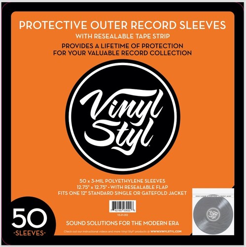 Styl® 12 Inch Outer Record Sleeves - Resealable Flap - 50 Count (Clear)