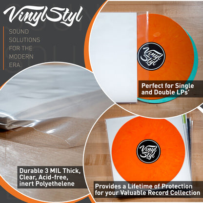 Styl® 12 Inch Outer Record Sleeves - Resealable Flap - 50 Count (Clear)